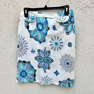 Emilio Pucci knee length skirt white blue pencil size US 8